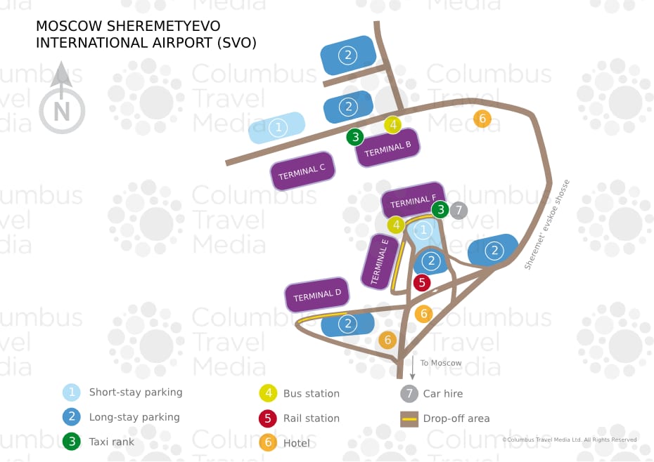 Mapa do aeroporto e dos terminais de Sheremetyevo (SVO)